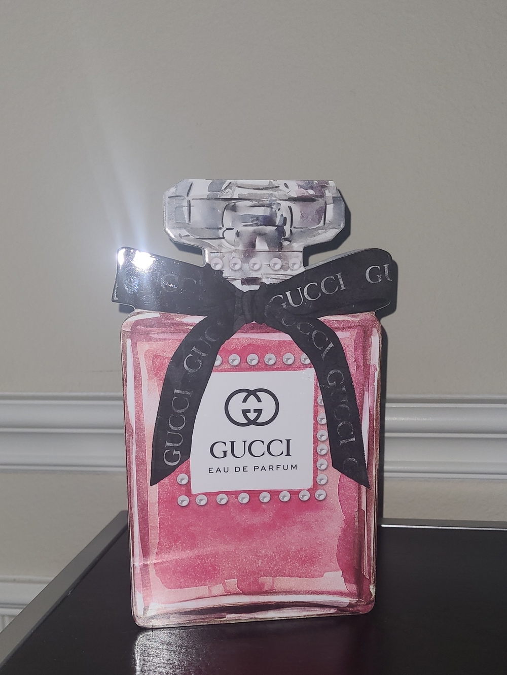 Luxury Inspired Pink Glass Bottle with Black Ribbon